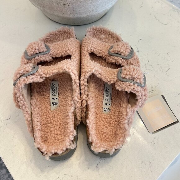 BIRKENSTOCK Arizona Big Buckle Genuine Shearling Slide Sandal in Crystal Rose - Picture 6 of 10